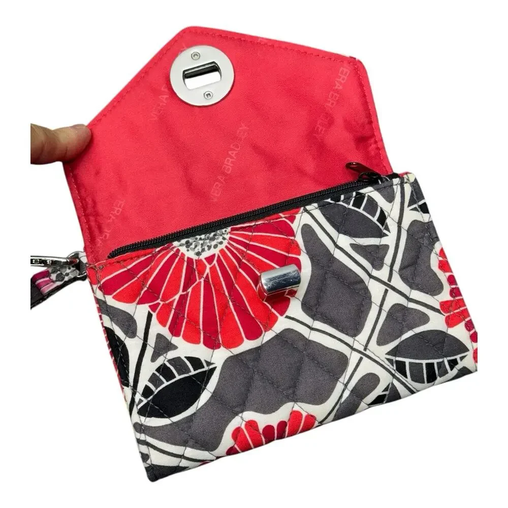 Vera Bradley Cherry Blossoms Red Pink Gray Floral Turn Lock Wristlet - Picture 5 of 7